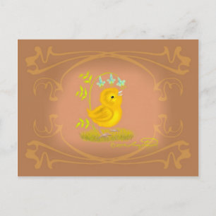 Carte postale Poussin jaune avec fleurs de jacinth