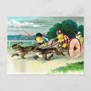Carte Postale Poussins et lapins de Pâques vintages