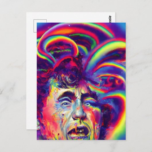 Carte postale Poutine et ses pensées arc-en-ciel (Devant / Derrière)