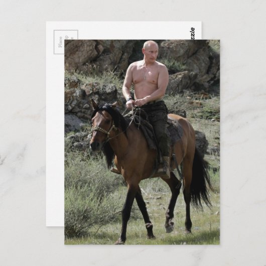 Carte Postale Poutine torse nu à cheval (Devant / Derrière)
