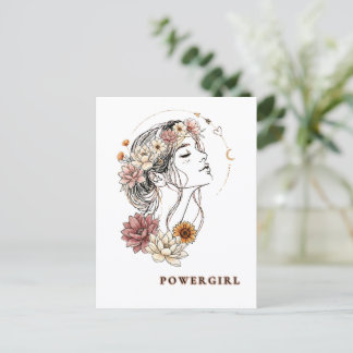 Carte Postale Powergirl – Femme Florale, Force & Amour de Soi