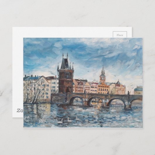 Carte Postale Prag - Peinture de pont Charles (Devant / Derrière)