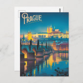 Carte Postale Prague la nuit vintage (Devant / Derrière)