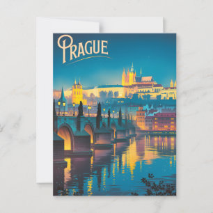 Carte Postale Prague la nuit vintage