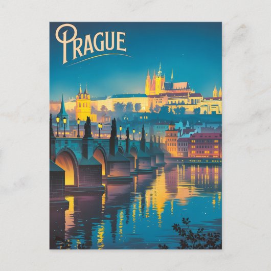 Carte Postale Prague la nuit vintage (Devant)