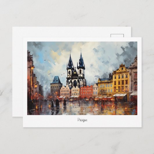 Carte postale Prague nuit en République Tchèque (Devant / Derrière)