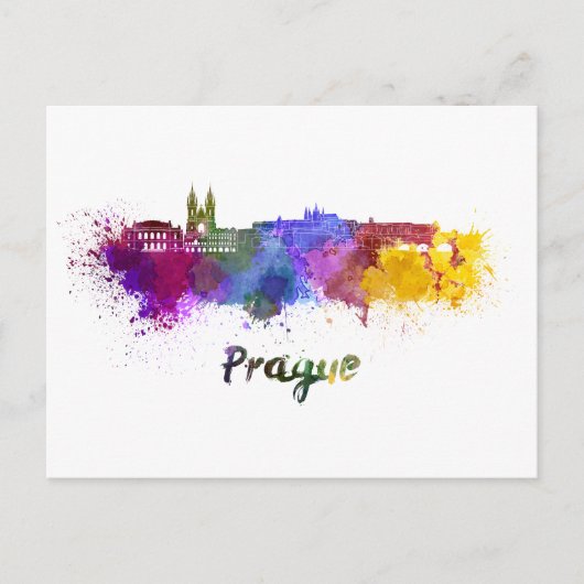 Carte Postale Prague panorama à l'aquarelle (Devant)