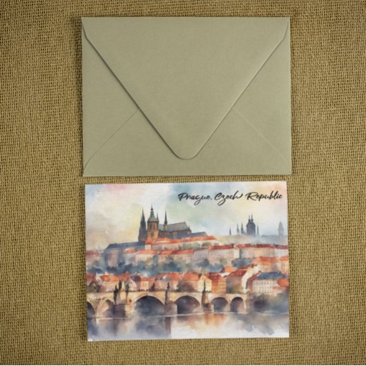Carte Postale Prague République tchèque aquarelle Panorama