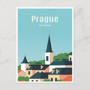 Carte Postale Prague République tchèque Voyage illustration Vint