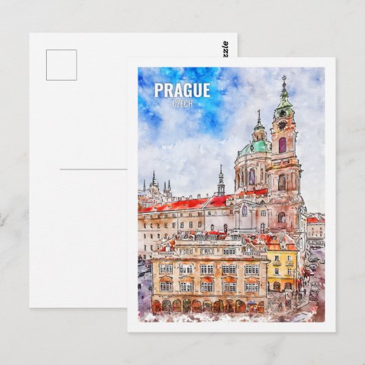 Carte Postale Prague Tchèque célèbre Voyage aquarelle (Devant / Derrière)