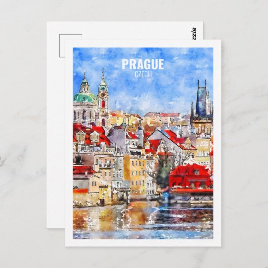 Carte Postale Prague Tchèque célèbre Voyage aquarelle croquis (Devant / Derrière)