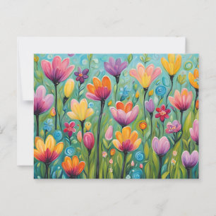 Carte Postale Prairie de fleurs fantaisistes en fleurs sauvages 