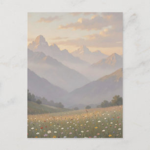 Carte Postale Prairie de fleurs sauvages de la montagne brumeuse