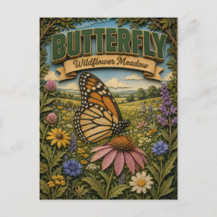 Carte Postale Prairie de fleurs sauvages papillon POPCUT