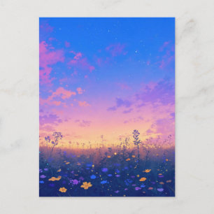 Carte Postale Prairie de fleurs sauvages vibrantes sous un couch