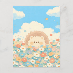 Carte Postale Prairie de hamster kawaii bleu ciel lumineux