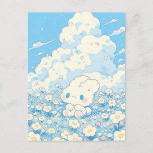 Carte Postale Prairie de Lapin Blanc Floral Blanc Rêveur