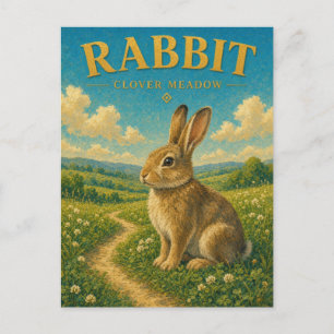 Carte Postale Prairie de Trèfle Lapin Aquarelle GeoSaga