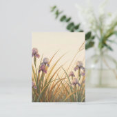 Carte Postale Prairie d'Iris Violet Herbe Dorée Paysage (Debout devant)