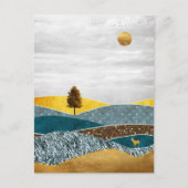 Carte Postale Prairie dorée avec arbre et cerf (Devant)