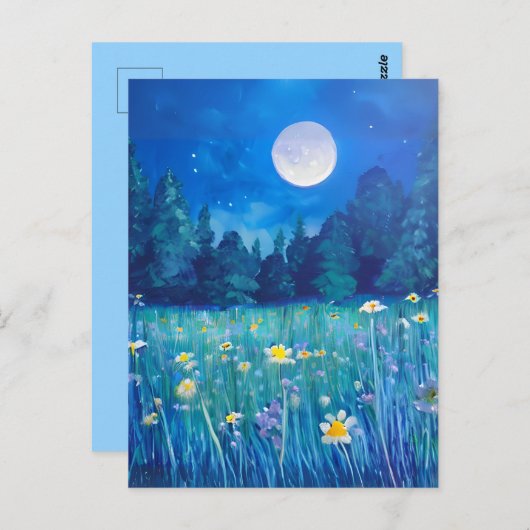 Carte Postale Prairie et forêt sous une pleine lune (Devant / Derrière)