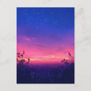 Carte Postale Prairie étoilée au crépuscule rose