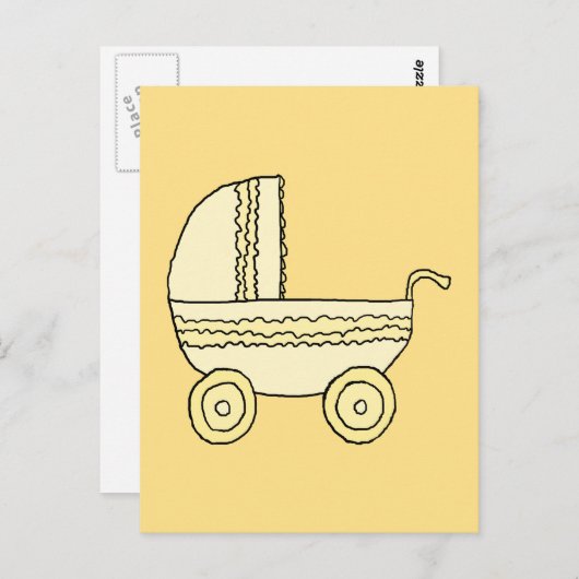 Carte Postale Pram bébé jaune. (Devant / Derrière)
