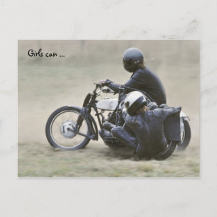 Carte Postale Pré '65 sidecar femme tenue