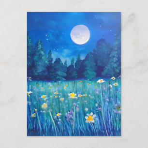 Carte Postale Pré et forêt sous une Pleine lune