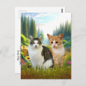 Carte Postale Pré fleur sauvage avec chats (Devant / Derrière)
