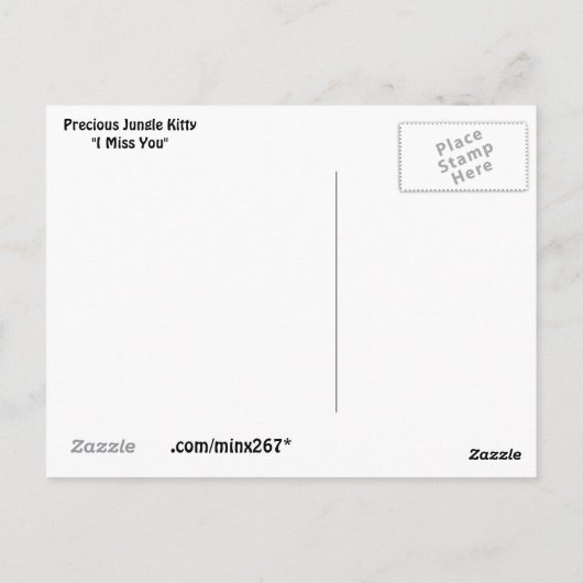 Carte postale Precieux Jungle Kitty "Missing you" (Dos)