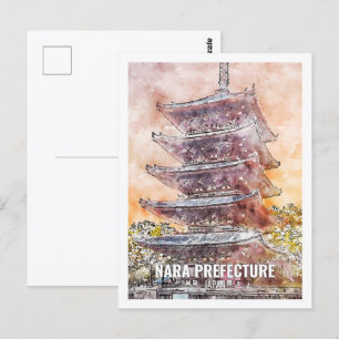 Carte Postale Préfecture de Nara Japon Travel Place Aquarelle