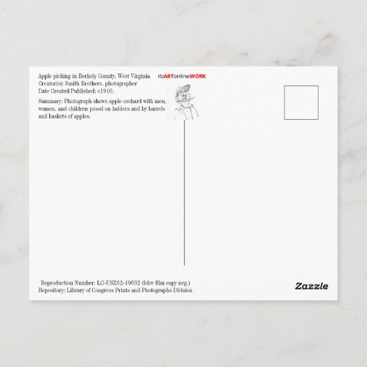 Carte Postale Prélèvement d'Apple Dans Le Comté De Berkeley, Vir (Dos)
