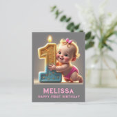 CARTE POSTALE " PREMIER ANNIVERSAIRE DE BÉBÉ FILLE " (Debout devant)