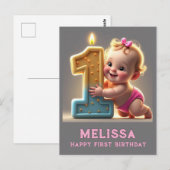 CARTE POSTALE " PREMIER ANNIVERSAIRE DE BÉBÉ FILLE " (Devant / Derrière)