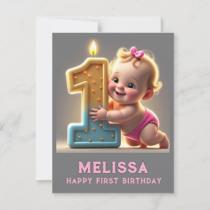 CARTE POSTALE "PREMIER ANNIVERSAIRE DE BÉBÉ FILLE"