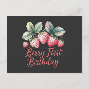 Carte Postale Premier anniversaire de Berry à la fraise, une dou