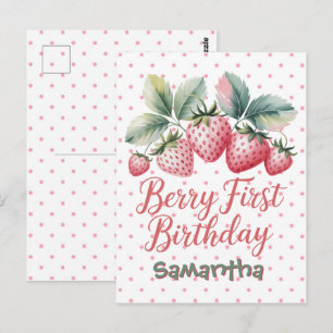 Carte Postale Premier anniversaire de Berry à la fraise, une dou