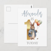 Carte Postale Premier anniversaire de Pierre le lapin (Devant / Derrière)