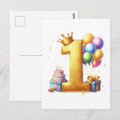 Carte Postale Premier anniversaire doré (Devant / Derrière)