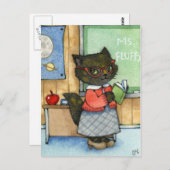 Carte Postale Premier jour de l'école - Mignonne enseignant Cat (Devant / Derrière)