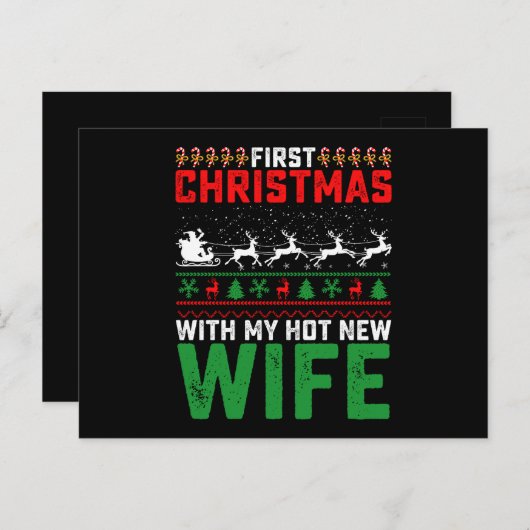 Carte Postale Premier Noël Avec Mon Hot New Femme Famille Vilain (Devant / Derrière)