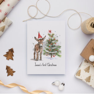 Carte Postale Premier Noël de l'ânon mignon, personnalisé