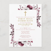 Carte Postale Première Communion Florale Rose Sauver La Date (Devant)