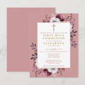 Carte Postale Première Communion Florale Rose Sauver La Date (Devant / Derrière)