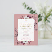 Carte Postale Première Communion Florale Rose Sauver La Date (Debout devant)