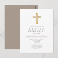 Première communion garçon taupe beige religieux