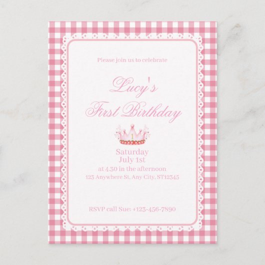 Carte Postale Première Coquette d'anniversaire de bébé ! (Devant)