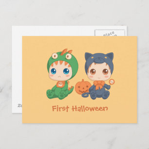 Carte Postale Première Halloween Babies Chat noir Costume Dragon