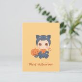 Carte Postale Première Halloween mignonne bébé noir costume de c (Debout devant)